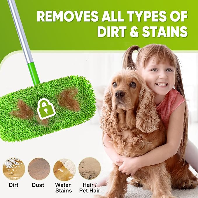 Reusable Mop Pads Fit Swiffer Sweeper, 4-Pack Microfiber Mop Replacement Pads, Washable Wet Mopping Cloths & Dry Sweeping Chenille Pads Refill for Floor Cleaning