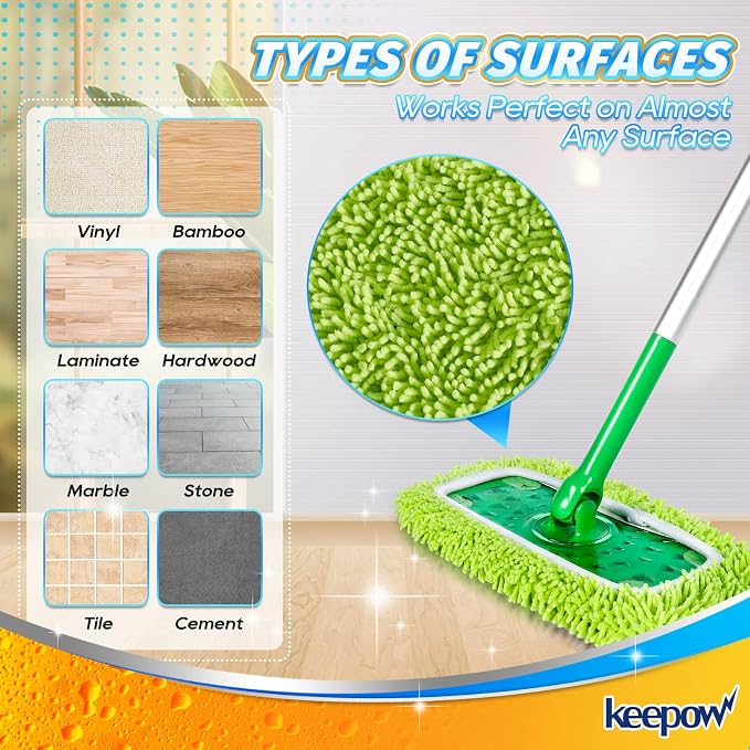 KEEPOW Reusable Microfiber Mop Pads Compatible with Swiffer Sweeper, 6 Pack | Dry Sweeping/Wet Mopping Cloths, Washable Microfiber Mop Pads Refills for Hard-Surface/Hardwood Floor Cleaning