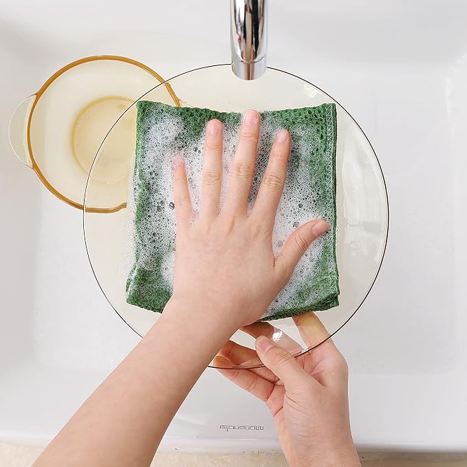 Homaxy 100% Cotton Waffle Weave Kitchen Dish Cloths 8-Pack, Grass Green | 12 x 12 Inches, Ultra Soft Absorbent Dish Towels, Quick Drying Dish Rags with Hanging Loop