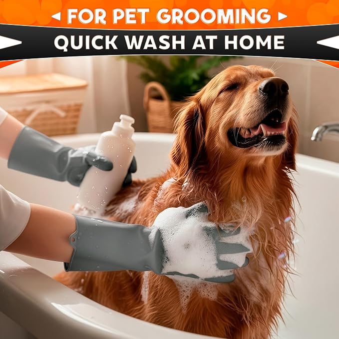 ALPENKOK Silicone Gloves for Washing Dishes, Reusable, Non-Slip (Grey) | Tear-Resistant, Water-Blocking, Dense Bristles; Dog Washing Gloves for Pet Use, Kitchen Cleaning & Daily Chores