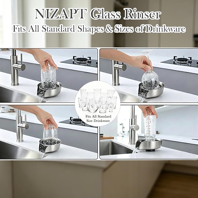 Kitchen Sink Glass Rinser 360° Rotating Cup Washer With Pull Out Spray Gun | Pressure Sink Attachment Washing Wine Glass Bottle Coffee Cup Practical Cleaning Accessory For Household Daily Kitchen Use