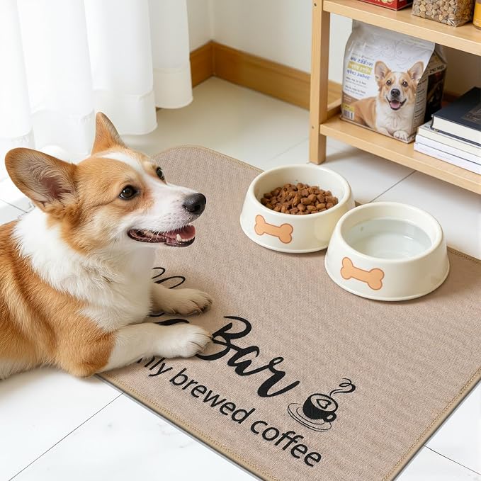 Findosom Dish Drying Mat, 18" x 24" Super Absorbent & Hide Stain Coffee Mat, Cuttable Drying Mat for Kitchen Counter, Coffee Bar Accessories, Under Dish Rack, Coffee Maker, Espresso Machine, Linen