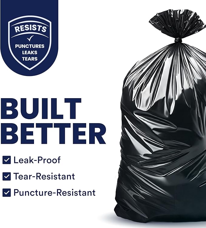 Plasticplace 55-60 Gallon Trash Bags, Heavy Duty, Black Garbage Can Liners, Puncture-Resistant Star Seal, 38" x 58", 100 Count for Warehouse, Kitchen, and Outdoor Use 1.5 Mil