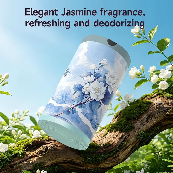 Jasmine Scented Small Garbage Bags,Trash Bags 4 gallon Drawstring For Bathroom,Office,Bedroom,Car,Suitable for 2-4 gallon trash can,colorful Print,Blue,50 Counts