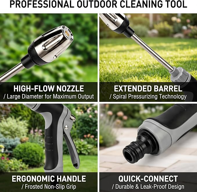 Hose Hawk pro Pressure Washer, Handheld Power Washer with 360° Rotating for Three Spray Modes, Blast Away Dirt Instantly Stainless Steel Universal Hose Fit, Tool Free Install for Patio Car