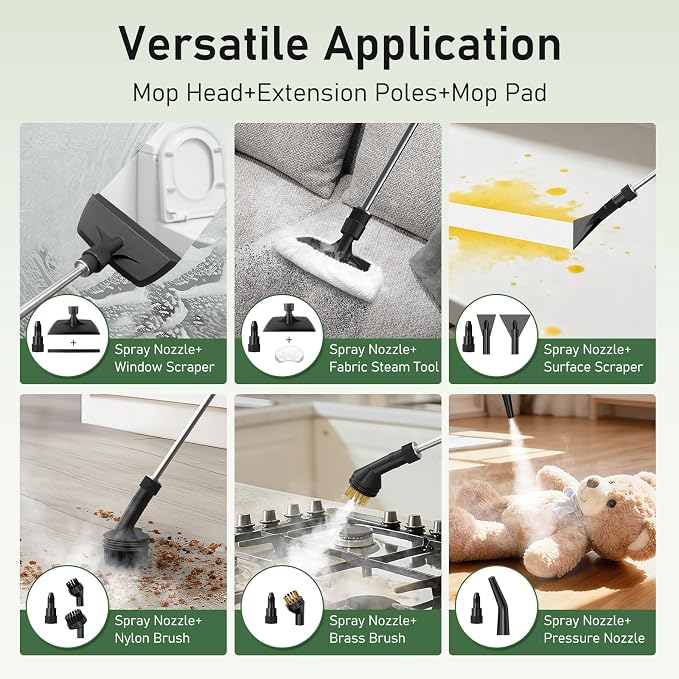 14 IN 1 Steam Cleaner Mop, Handheld Steamer Cleaning for Home,1.6L Tank | 2500W High pressure steam cleaner for car tile grout floor all surface cleaning,15S Fast heat-up,27PCS Accessories