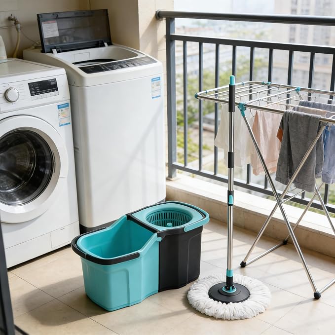 Spin Mop and Bucket System for Floor Cleaning - 360° Rotating Mop with Detachable Bucket - 2 Machine Washable Microfiber Heads - Stainless Steel Handle for Hardwood, Tile, and Laminate
