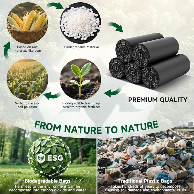 Garbage Bags 13-Gallon Tall Kitchen - Unscented 100 Count Compostable Trash Bag Maximum Strength Leakproof Waste Basket Liners for Standard Kitchen Trash Cans and Large Bins heihaily