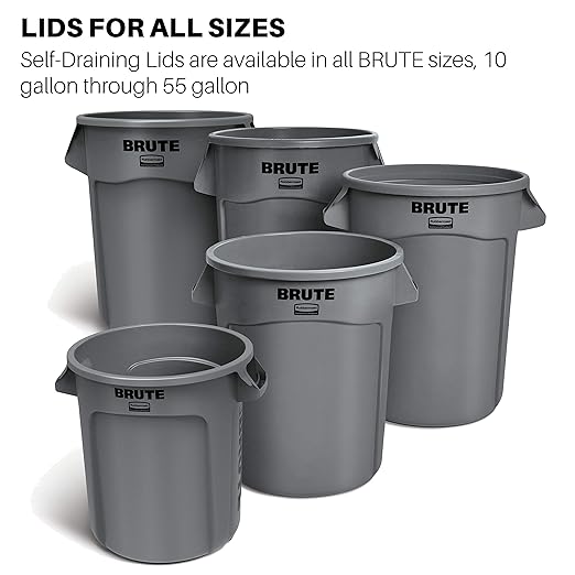 Rubbermaid Self-Drain Flat Top Lid for 32-Gallon Brute Containers, Gray