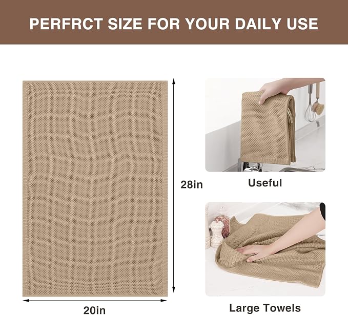 Homaxy 100% Cotton Oversized Waffle Weave Kitchen Towels 6-Pack, Tan | 20 x 28 Inches, Ultra Soft Absorbent Dish Towels, Quick Drying Large Cleaning Towels