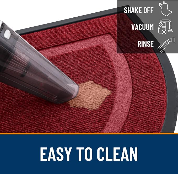 OLANLY Half Circle Front Door Mat Outside 35x23 All-Season Rubber Doormat | Wine Red, Absorbent, Heavy-Duty, Stain Fade Resistant, Waterproof Non-Slip Backing, Low-Profile Indoor Outdoor Entryway Mat