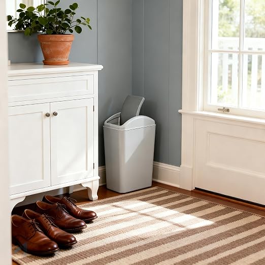 4.5 Gallon Plastic Swing Top Slim Trash Can, Garbage Bin with Lid | Gray Swing Lid Garbage Can, Small Wastebasket