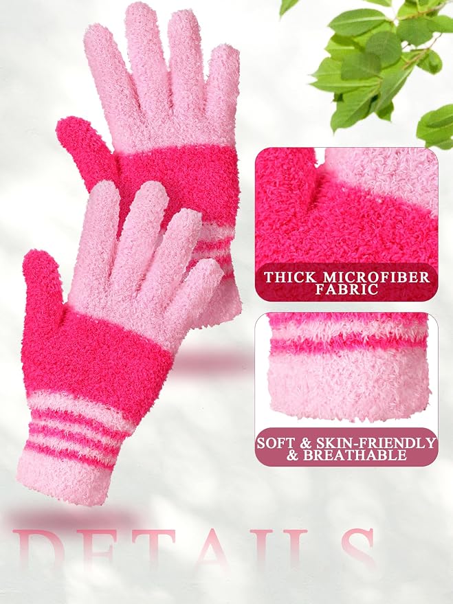 Patelai 3 Pairs Microfiber Dusting Gloves for Plants Leaf, Medium | White, Pink, Purple, Rose Red,Plant Cleaning Gloves, Reusable Washable Gloves,House Furniture Blinds Dusting