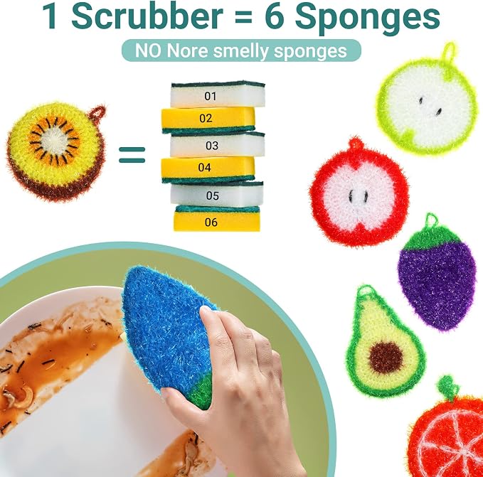 Kenning 16 Pcs Dish Scrubber Non Scratch Dish Washing Scrubbers | Reusable Household Cleaning, Kitchen Tools for Dishwashing, Washing Dishes Cookware Tubs Sink, Cute Design Dish, Hanging Loop