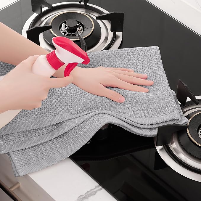 Homaxy 100% Cotton Oversized Waffle Weave Kitchen Towels 4-Pack, Light Gray | 20 x 28 Inches, Ultra Soft Absorbent Dish Towels, Quick Drying Large Cleaning Towels