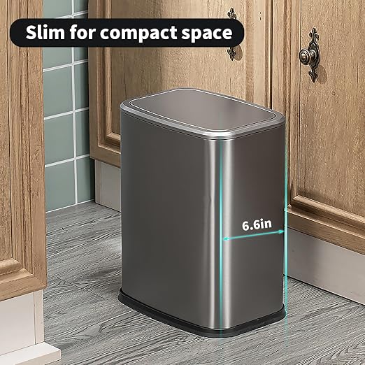 2 Gallon Small Office Bathroom Trash Can with Swing Lid, Living Room Bedroom Garbage can Wastebasket bin, Inner Bucket, Metal Decor Trash Can (Sliver Color)