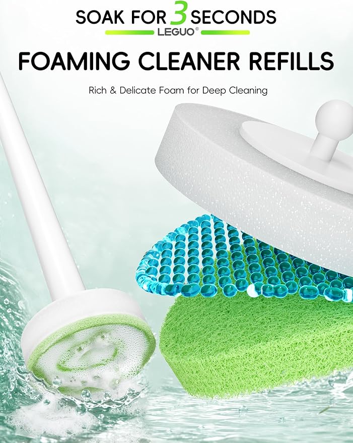 Wall Mounted Disposable Toilet Brush System with Holder, Toilet Bowl Cleaning Wand with Green Refills and One-Button Release, 2 Wands and Holders with 52 Green Refills