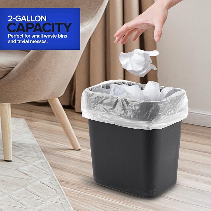 Stock Your Home 2 Gallon Unscented Small Garbage Bags, 100 Count, Leakproof, Versatile Usage, Grab-n-Go