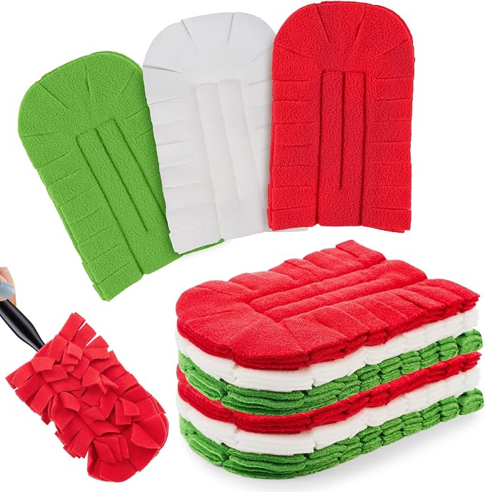 Zubebe 12 Pcs Reusable Duster Refills Fleece,Red,White,Green | Soft Polyester Fiber Flat Duster Refill Multi Surface Washable Cleaning Pad Tools for Home, Blinds, Car, Pet, Furniture, Fans