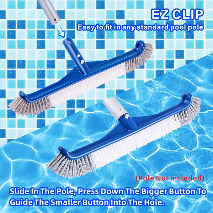 POOLAZA 17.5" Pool Brush Head with Curved Ends & Premium Nylon Bristles | Enhanced Integrated Structure, 17.5" Wide Cleaning Path, Safe for Vinyl Liners, EZ Clip Design Fits Standard Pool Poles