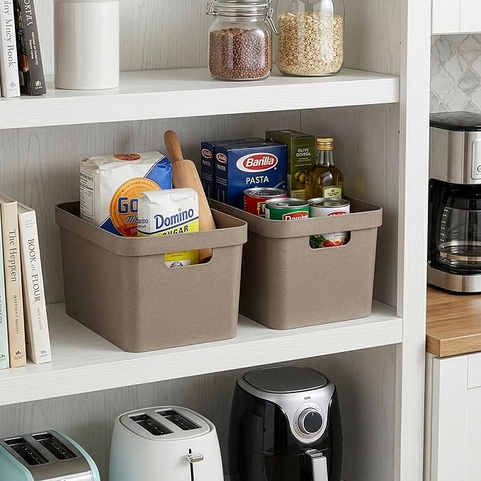 BINO | Plastic Storage Bins, 16 Liter - 2 Pack, Taupe | THE MODERN COLLECTION | Plastic Bins for Organization | Woven Storage Baskets for Organizing | Pantry Shelf Organizer Basket Container Bin