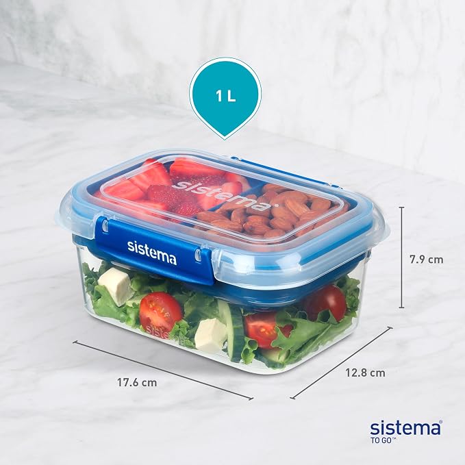 Sistema TO GO Stax Leakproof Food Storage Containers | 1 L | Airtight & Stackable Meal Prep Containers with Lids | Lunch Boxes | BPA-Free | 3 Count