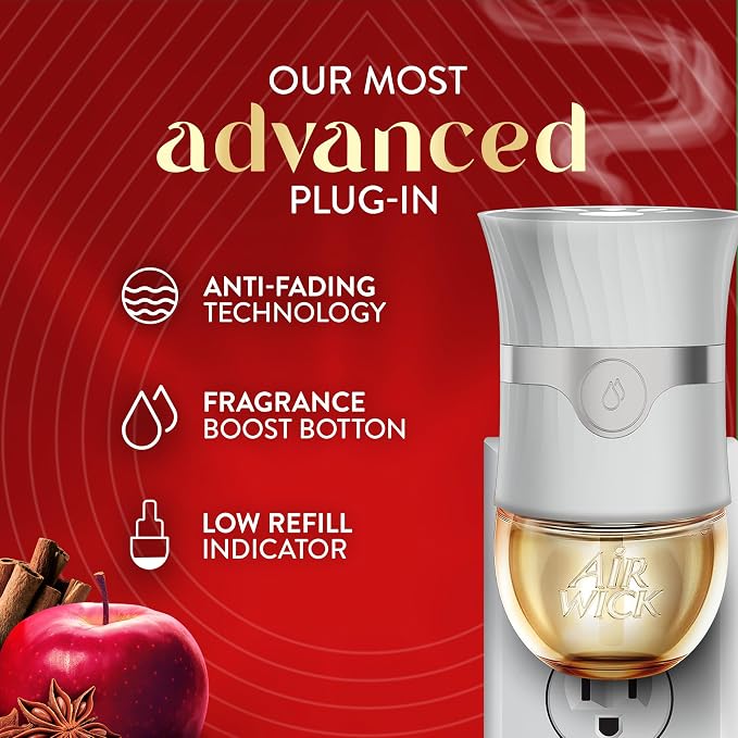 Air Wick Vibrant Plug In Scented Oil Refill,Infused with Essential Oils,Plug In Air Fresheners for Home,Fall Scent,Fall Décor,Warm Apple & Cinnamon,5 ct,(Pack of 2)