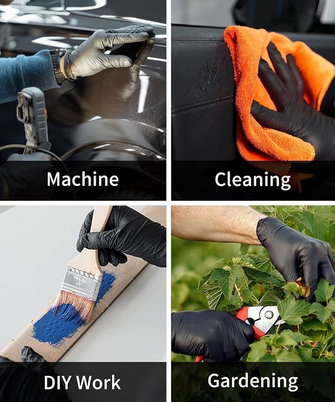 NEOTRIL 6 Mil Heavy Duty Black Nitrile Disposable Gloves, Latex Powder-Free, Textured Rubber Gloves for Cooking Mechanic