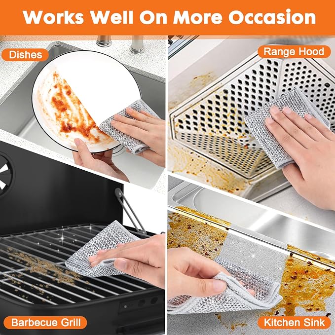 COBETE Non Scratch Wire Dishcloth,Double-Layer Wire Dishwashing Rags for Wet and Dry,Wire Miracle Cleaning Towels and Dish Cloths Multipurpose for Washing Dishes,Cookware, Sinks,Stove Tops,Pack of 10
