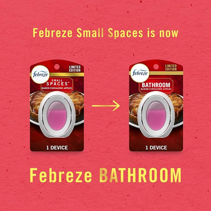 Febreze Bathroom Air Freshener, Odor-Fighting, Plug In Alternative, Air Fresheners for Home and Bathroom and Kitchen, Closet Air Fresheners, Baked Cinnamon Apples & Cranberry Crumble Scent, 4 Count