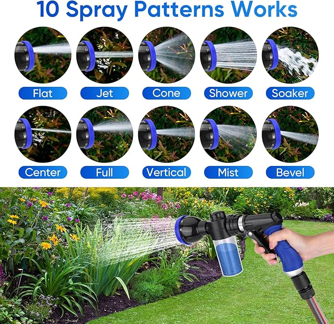 Pet Bathing Sprayer Kit,10 Spray Patterns, Adjustable Hose Wash Sprayer | with 4 to 8 Bars Foam Blaster,Suitable for Pet Washing, Car Cleaning and Garden Use with 1/2” Quick Connector