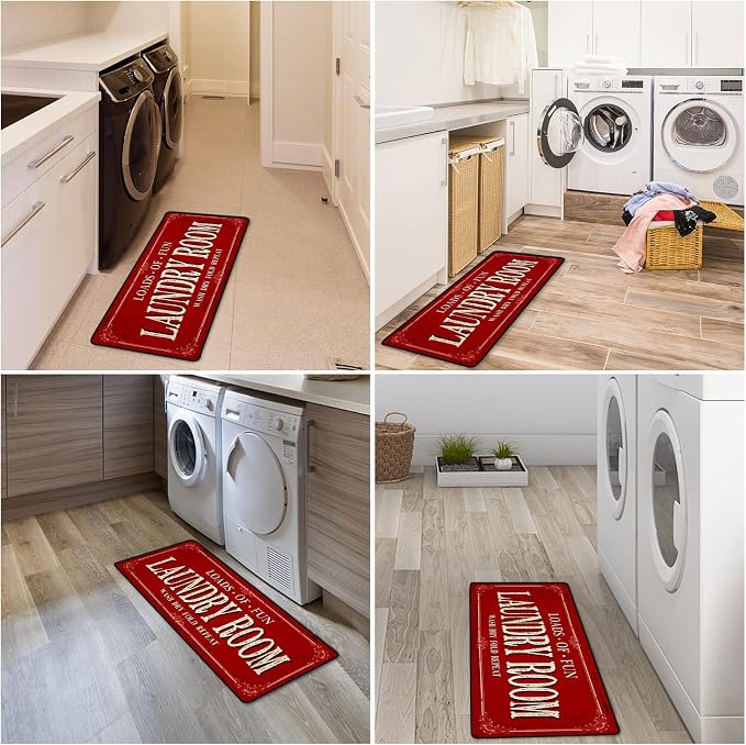 ROMAMIGO Farmhouse Red Runner Rug (20 X 47 inch), Non-Slip, High Pile, Handmade, Kitchen, Bathroom, Laundry Room Decor