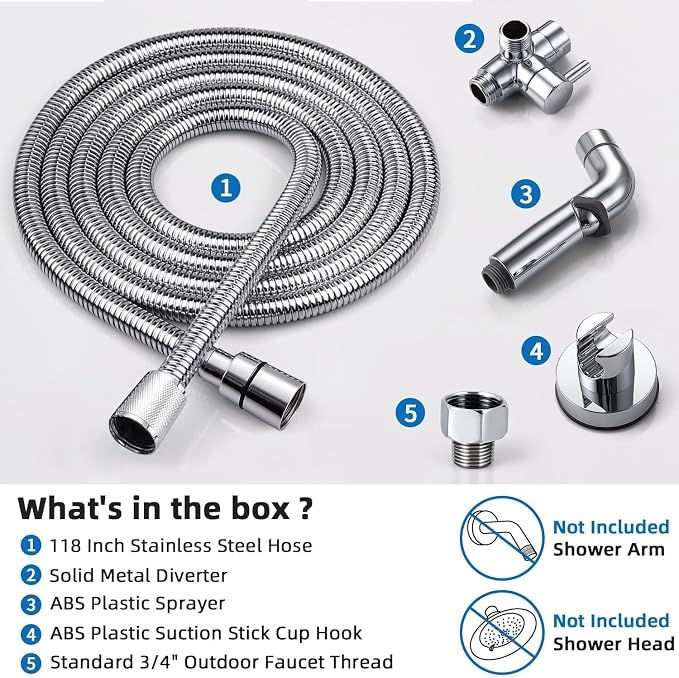G-Promise Dog Shower Attachment with Flow Control | High Pressure, with Flow Control Lever, Extra Long Hose, Easy to Install, No-Drill Hook Mount