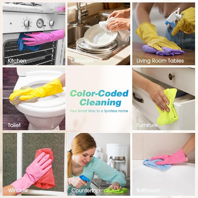 HOMEXCEL Microfiber Cleaning Cloth, 24 Pack Cleaning Rags for House 12"X11" | High Absorbent, Lint Free Microfiber Towels for Cars Kitchen House & Window, Reusable Cleaning Towel, Multicolor