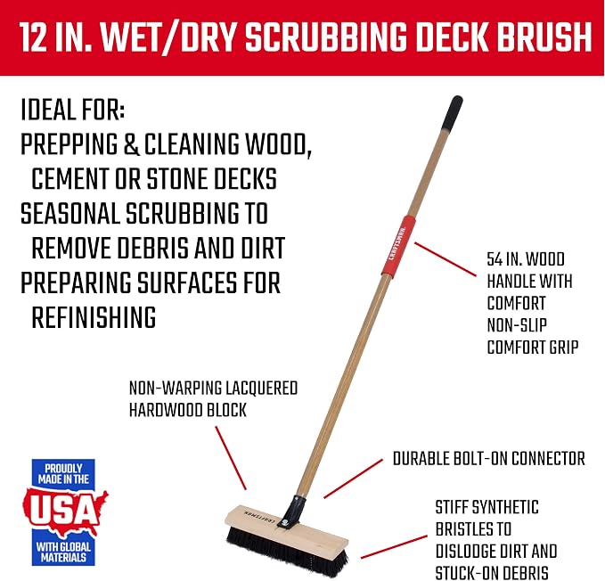 CRAFTSMAN CMXMKIT0080 3-Piece Heavy Duty Cleaning Tool Set with 10 in.All-Surface Wash,12 in. Scrubbing Deck Brush & 18 in. Push Broom, Brown