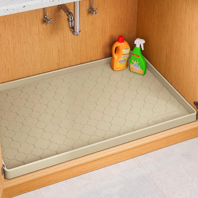 Jin&Bao Under Sink Mat 40" x 22" Waterproof Silicone Cabinet Kitchen Liner | Silicone kitchen cabinet protector, bathroom shelf liner, raised edge traps leaks, anti-slip, easy to clean & dishwasher safe