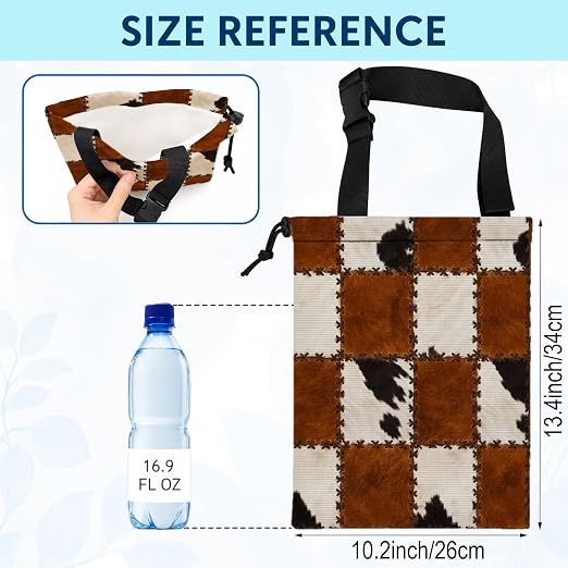Rustic Western Cowhide Car Trash Bag Hanging for Back Seat | Vintage Farmhouse Cow Print Canvas Drawstring Car Garbage Bag with Adjustable Buckle Vehicle Trash Can