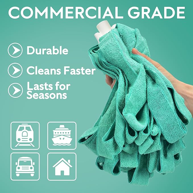 Matthew Microfiber Cloth Mop Compatible with Ceda Mop Refill Commercial Replacement 54" Stainless Steel Handle with 2 Wet Mop Heads w/1 Handle Incl.2Pcs Microfiber Towels-Green