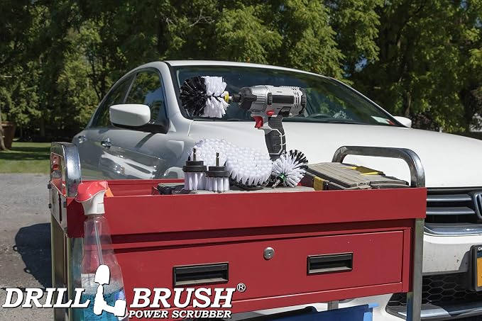 Drill Brush Ultimate Car Wash Kit - Wheel Brush - Car Carpet - Spin Brush | Cleaning Supplies - Truck Accessories - Motorcycle Accessories - Car Mats - Interior Leather, Vinyl, Upholstery, Fabric