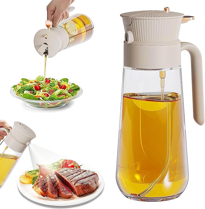 19.6 oz 2 in 1 Glass Olive Oil Sprayer for Cooking | Leak-Proof Oil Dispenser for Kitchen, Food-Grade Spray and Pour Bottle Air Fryer, BBQ, Salad, Baking - White