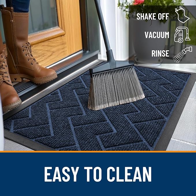 OLANLY Front Door Mat Outside 47x32, All-Season Absorbent Rubber Doormat | Blue, Heavy-Duty, Stain and Fade Resistant, Waterproof Non-Slip Backing, Low-Profile Indoor Outdoor Floor Mat for Entryway