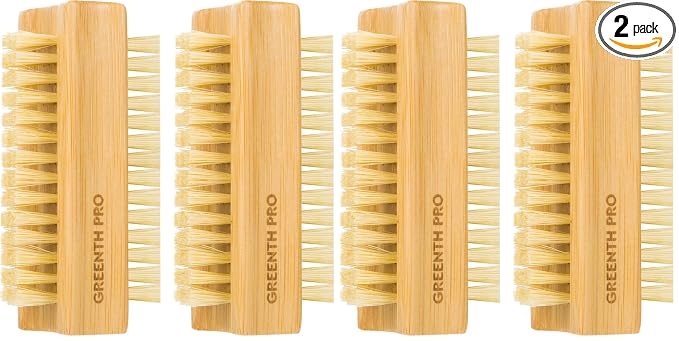 GREENTH PRO Bamboo Nail Brush，2PCS Two-side Firm Nature Wooden Sisal Scrub Brush for Toes and Nails,Cleaning Nail Brush (Pack of 2)