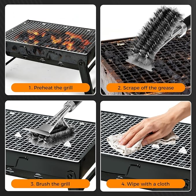 BBQ Grill Cleaning Brush Scraper,3 in 1 Barbecue Woven Wire Brush for Grill | 18" Stainless Grill Grate Cleaner, for Weber Gas, Charcoal, Electrical, Infrared