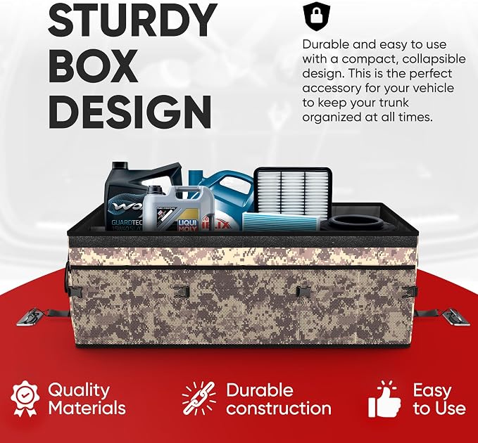 FORTEM Trunk Organizer - Foldable Car Organizer & Storage for SUVs & Trucks | Car Accessories for Men Women, Collapsible Bag, Non Slip Bottom, Straps, Soft Cover, 600D Oxford, 6 Compartments, 85L