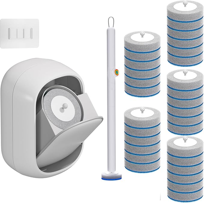 Ctime Disposable Toilet Brush Set with 30 Refills, Wall Mounted Wand Kit | Waterproof with Lid，Hands-Free Lid,New Wand Refills,One-Click Disposal,Pre-Loaded Cleaner,360° Rotating Head