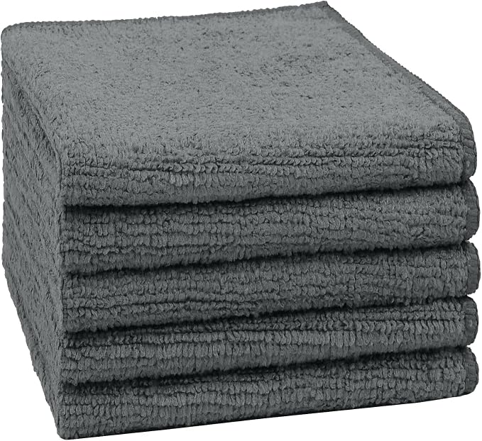 Orighty Washcloths, 5 Pack Microfiber Face Towels, 12x12 Inch Grey | Highly Absorbent & Soft Feel, Multi-Purpose Wash Cloths & Hand Towels for Bathroom, Hotel, Spa, and Gym