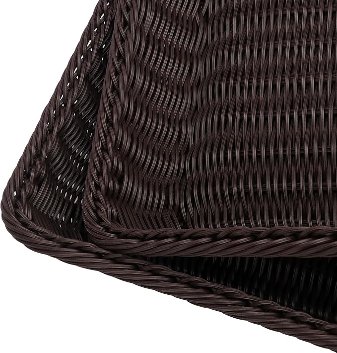 Poly Wicker Baskets 4 Pack 16 inch Coffee Large Wicker Baskets Storage – Rustic, Durable & Easy-Cleaning Bread Baskets, for Home, Restaurant & Hotel Use