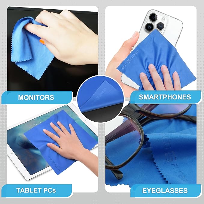 Eco-Fused Microfiber Cleaning Cloth - 7x6'' Microfiber Cloth - Pack of 6 Blue Lens Cleaning Wipes - Cleaning Cloth for Glasses, Eyeglasses, Camera Lens & Phones