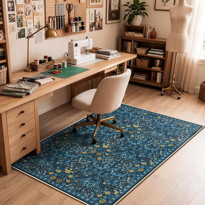 Anidaroel Floral Office Chair Mat for Hardwood Floor, 48"x60" Under Desk Chair Rug for Rolling Chair, Anti-Slip Computer Chair Mat, Low Pile Carpets Protector Mat for Home Office Gaming Room