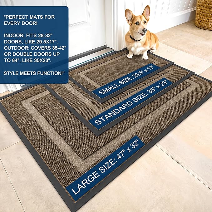 OLANLY Front Door Mat Outside 71x34, All-Season Heavy-Duty Rubber Doormat | Brown, Absorbent, Stain and Fade Resistant, Waterproof Non-Slip Backing, Low-Profile Indoor Outdoor Floor Mat for Entryway